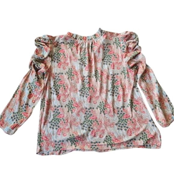 LOFT Floral Cinched Sleeves Split Tie Neck Relaxed Fit Top, Small, Multicolor - Picture 7 of 11